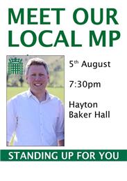 Our MP will be waiting for your questions 5th Aug 19:30